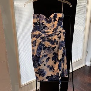 Blue floral strapless dress